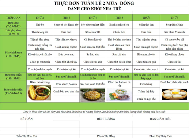 Thực đơn tuần mùa đông cho trẻ và giáo viên tại Kids' Smile