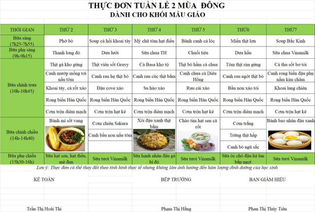 Thực đơn tuần mùa đông cho trẻ và giáo viên tại Kids' Smile